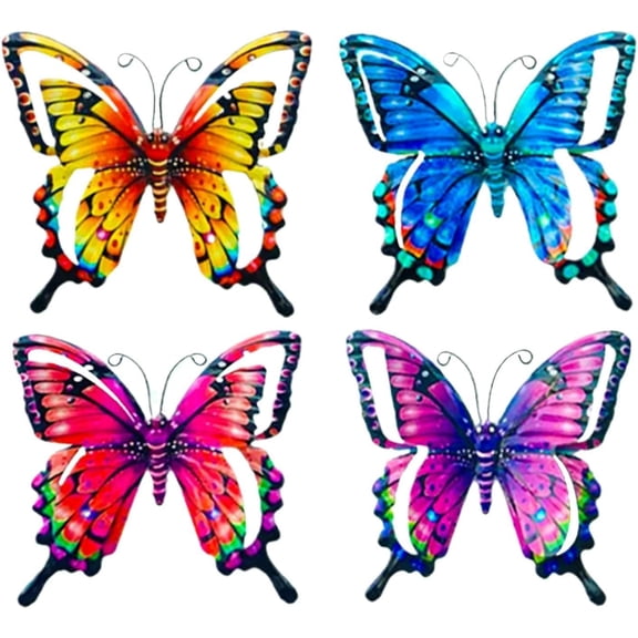 Metal Butterfly Wall Decor, 4-Piece Colorful Garden Fence and Patio Wall Sculptures