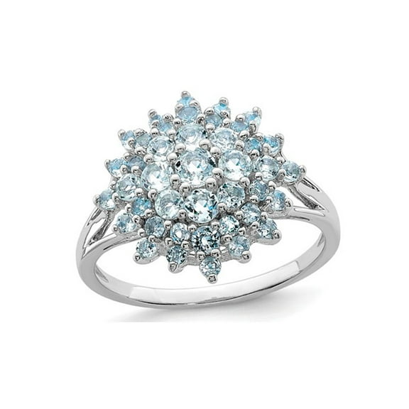 Aquamarine Cluster Ring 3/4 Carat (Ctw) in Sterling Silver