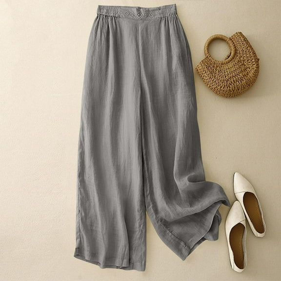Women Plus Size Pants Women Loose Fitting High Waisted Linen Wide Leg Long Pants Appear Slim And Color Pants