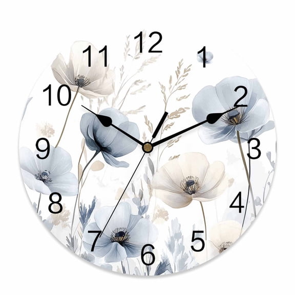 Wall Clock Vintage Floral Clocks PVC Silent Non-Ticking Battery Operated Decorative Watercolor Flowers Round Clock for Home Living Room Kitchen Bedroom Office School Wall Decor 14 Inch