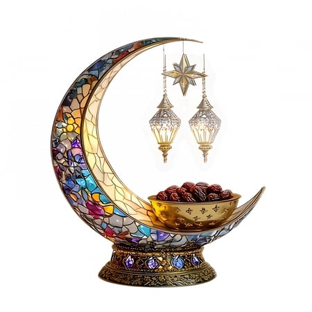 XIBUFE 2026 New Islamic Elegant Crescent Lanterns Desktop Ornament,Ramadan Decor Acrylic Light Up Decoration,Ramadan Decorations for Home Eid Mubarak Decor Tabletop Centerpiece