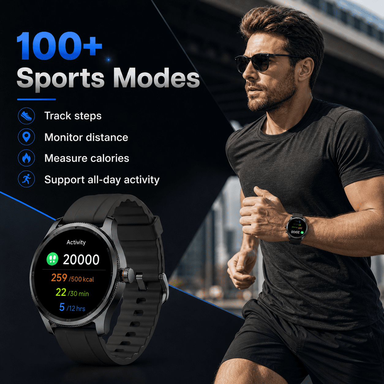 MiracoRun Men’s Smart Watch for iPhone & Android, 1.39" Round Touchscreen, Bluetooth Calling & Text Notifications, Fitness Tracker with 100+ Sports Modes, IP68 Waterproof
