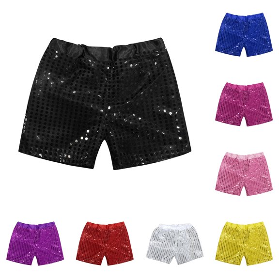 Girls Sparkly Sequin Shorts with Elastic Waist, Glitter Party Pants for Dance Practice, Birthday Celebration and Performance