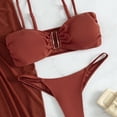 thumbnail image 3 of Daiosportswear Women'S Strapless Bandeau Swimsuits High Waisted Bikini Sets with Coverup Skirts 3 Piece Bathing Suits,Cover-Up for Women Coffee M(M), 3 of 5