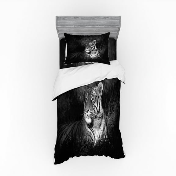 Ambesonne Black and White Bedding Set 3 Pcs, Bengal Tiger, Twin XL, Black White