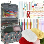 107Pcs Crochet Kit Portable Crochet Hook Set Colorful Crochet Starter Kit Complete Crochet Accessories Set with 5 Yarn Ball Metal Crochet Hooks 2 to 10mm Needles Storage Bag for Adults Kids