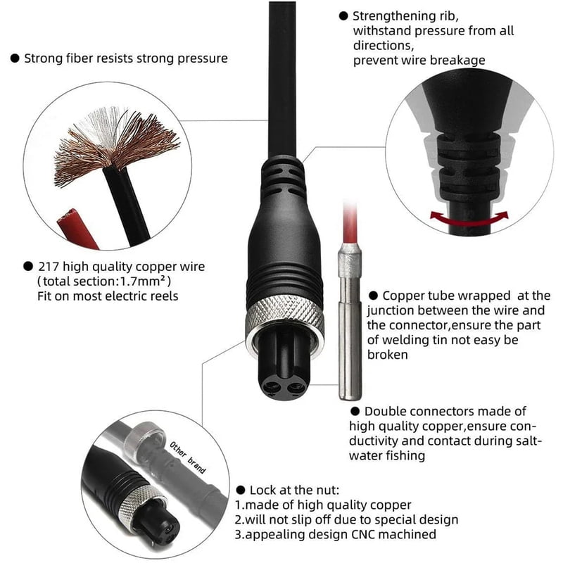 Electric Fishing Reel Battery Power Cable for D aiwa S himano Electric Power Assist Reels Connecting Line Power Cord Adapter
