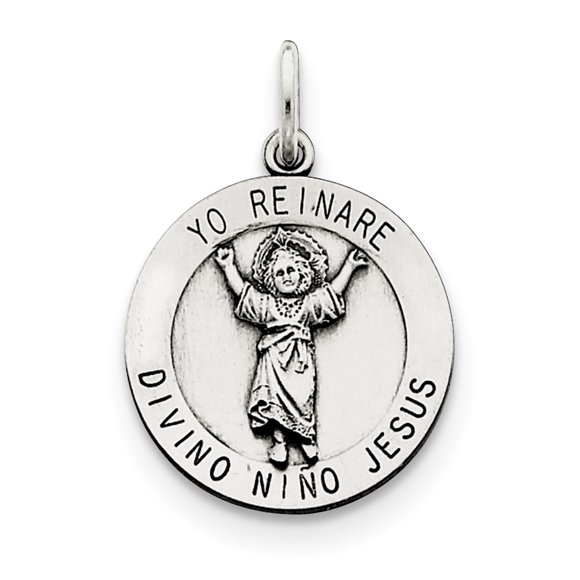 Sterling Silver Divino Nino Medal (enfant Jésus divin) QC5487 (23mm x 18mm)