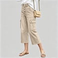 thumbnail image 6 of QIUOMBBP Capri Cargo Pants for Women Wide Leg Button Front Denim Capris with Pockets Summer Fashion Streetwear Jeans Khaki XL, 6 of 6