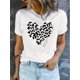 thumbnail image 2 of Women'S Casual Crew Neck T-Shirt, Polyester Blend, Medium Stretch, Geometric Leopard Heart Print, Knit Fabric, for All-Season Comfort Tee, 2 of 8