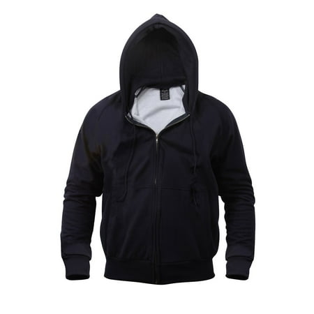Thermal Lined Zipper Hooded Sweatshirt, Navy Blue, XL