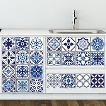 Walplus Peel and Stick Backsplash Spanish and Moroccan Blue Wall Tile Decals 48 Pcs 4" x 4"
