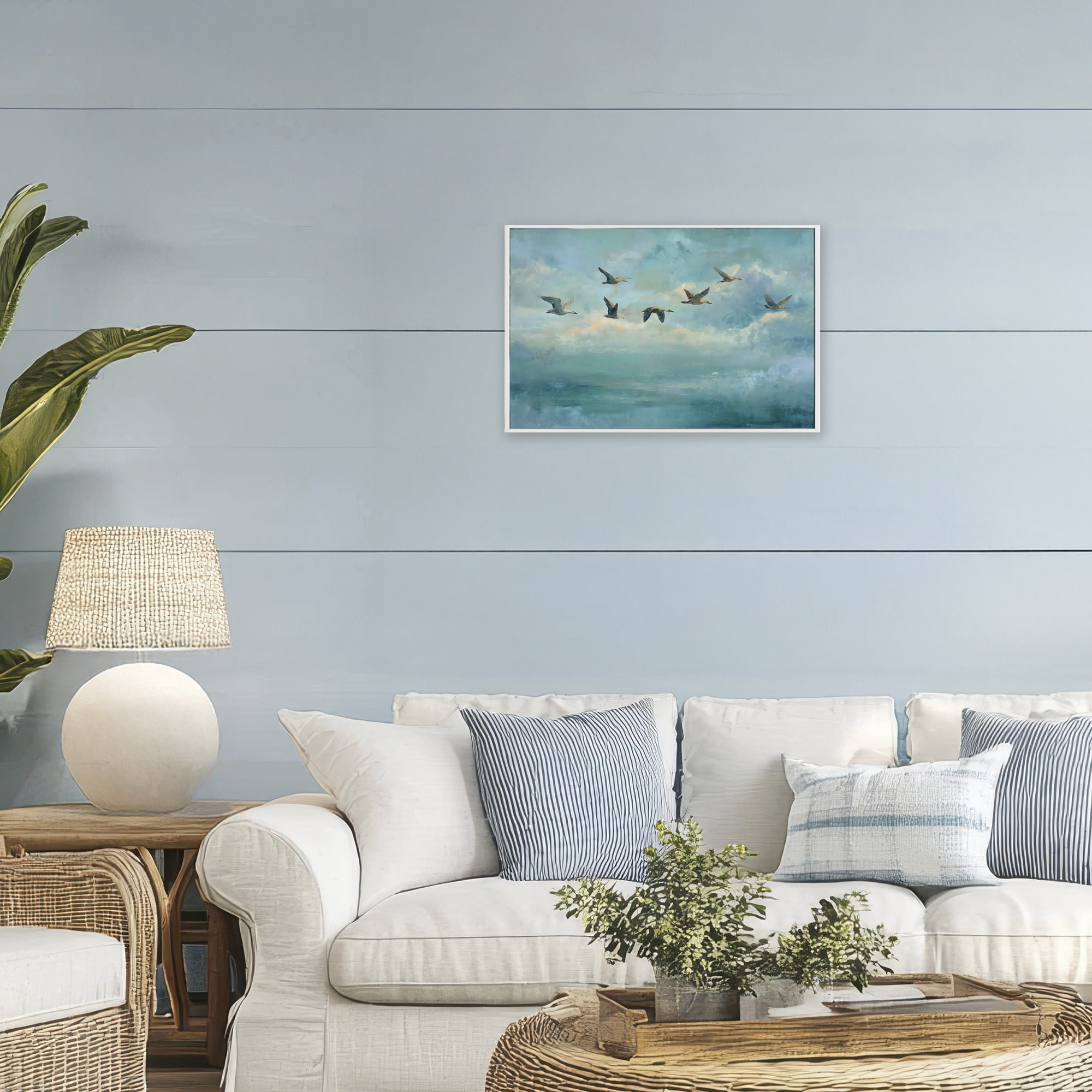 Stupell Industries Blue Skies Geese White Framed Giclee Art, design by Petal Prints Design