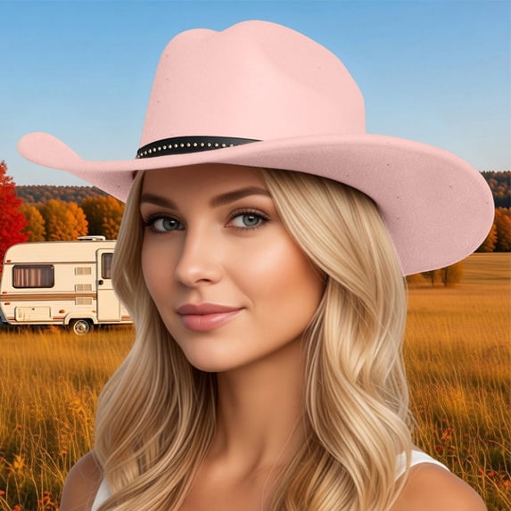 Valora Wide Brim Western Cowboy Hat Classic Curved Design For Men Women Pink