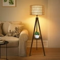 thumbnail image 5 of Table Lamp Boho Tripod Floor Lamp with Shelves, Mid Century Wood Standing Lamp with Rattan & Fabric Shades, ON/Off Foot Switch, Modern Farmhouse Tall Floor Lamps for Living Room Bedroom Office,LED La, 5 of 9