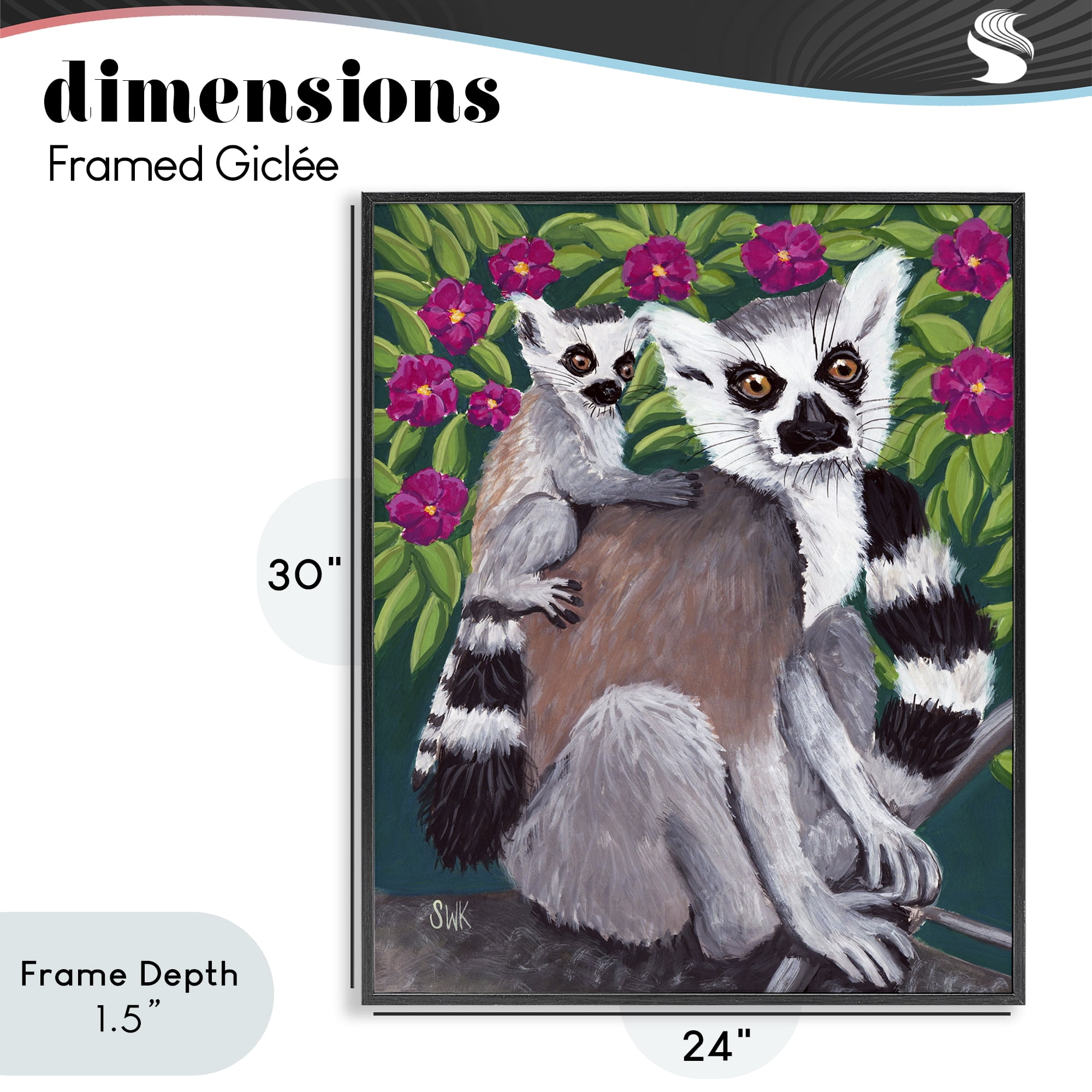 Stupell Industries Ring Tailed Lemur Mama & Baby Black Framed Giclee Art, design by Sarah Waldron Kimball