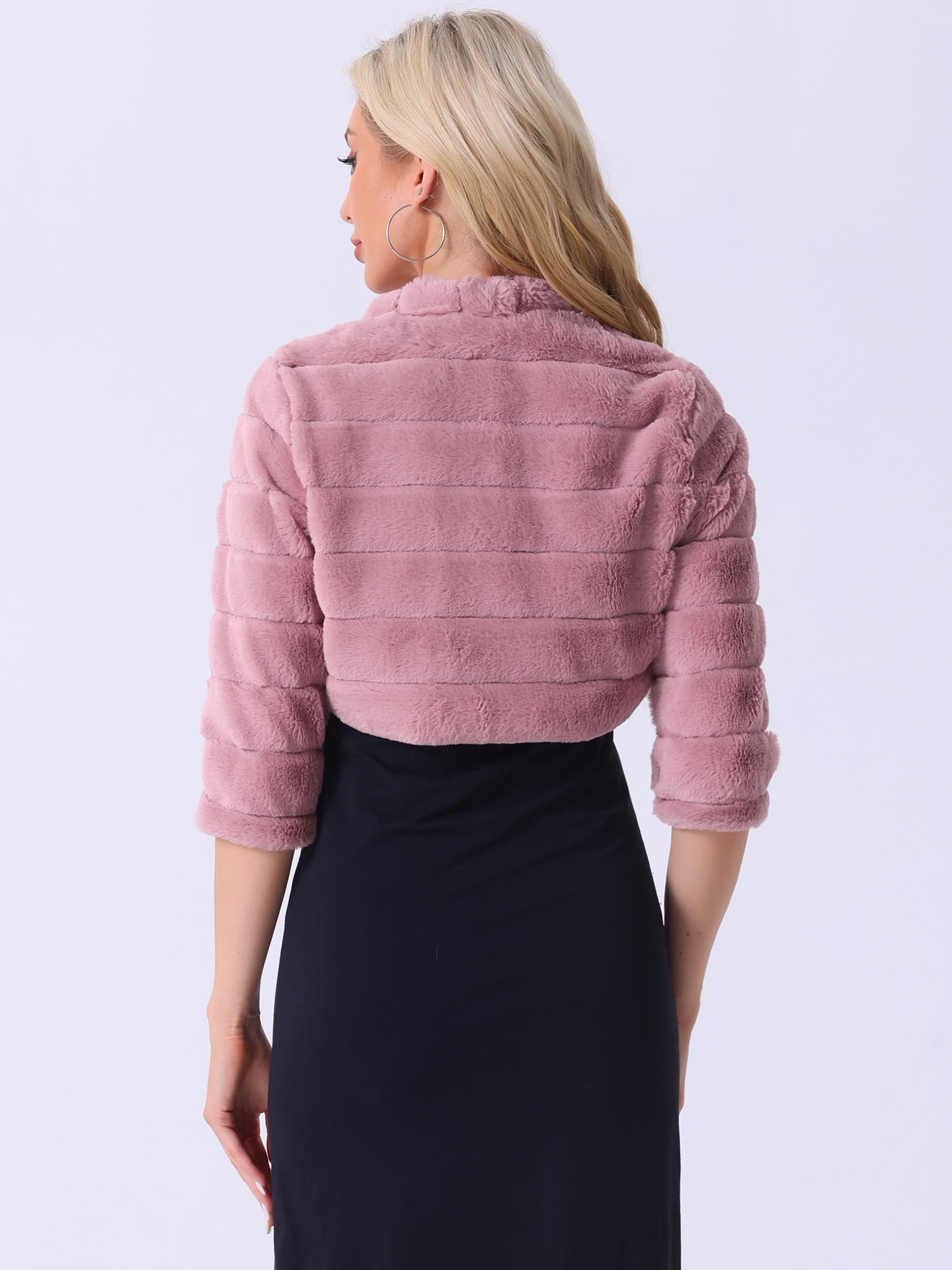 DARING DIVA Cropped Jacket  Open Front Bolero Faux Fur Shrug M Pink