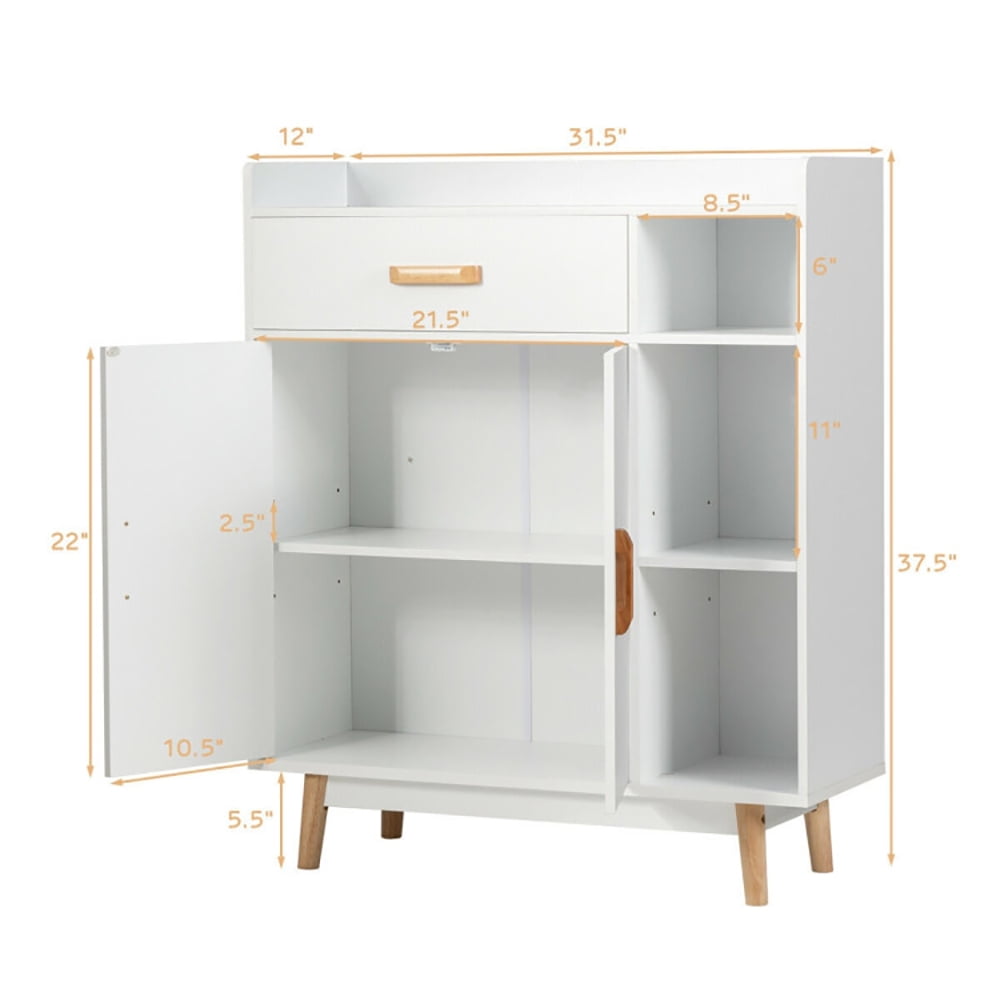 Finihen Storage Cabinet, Floor Storage Cabinet Free Standing Cupboard Chest, for Home Office Sideboard Storage Organizer, White
