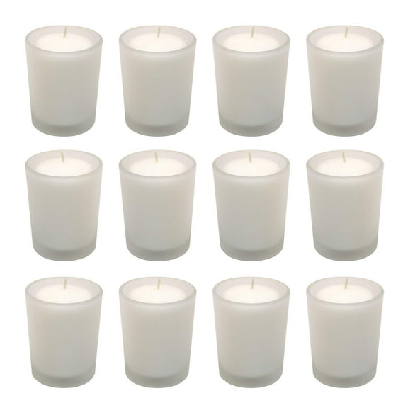 LumaBase Votive Candles in Glass Holders - Set of 12 (Frosted)