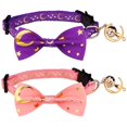 thumbnail image 1 of Collar De Gato Separable De 2 Piezas Con Pajarita Y Campana, Luna Dorada, Estrella Brillante En La Oscuridad Para Gatito (Púrpura Y Rosa), 1 of 1