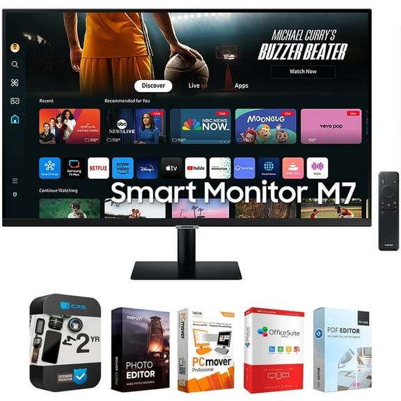 Samsung LS43DM702U 43" Smart Monitor M7 (M70D) 4K UHD with Streaming TV, Speakers and USB-C Bundle with Tech Smart USA Elite Suite 18 Standard Editing Software Bundle   2 Year CPS Enhanced Protection