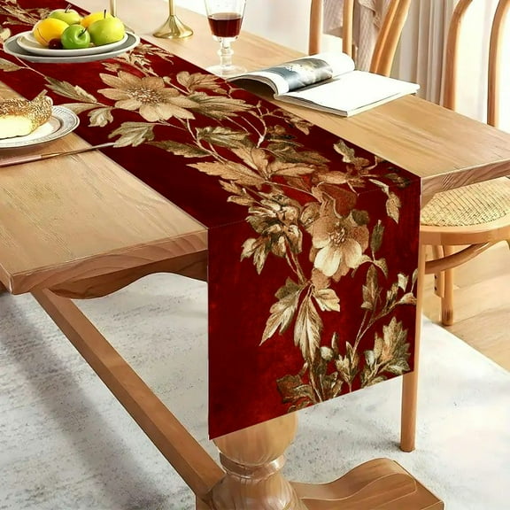 1pc Linen 100% detailed floral pattern Party Decoration, Gift, Holiday Decorations, Room Decor, Scene Decor Rectangle Table Runner