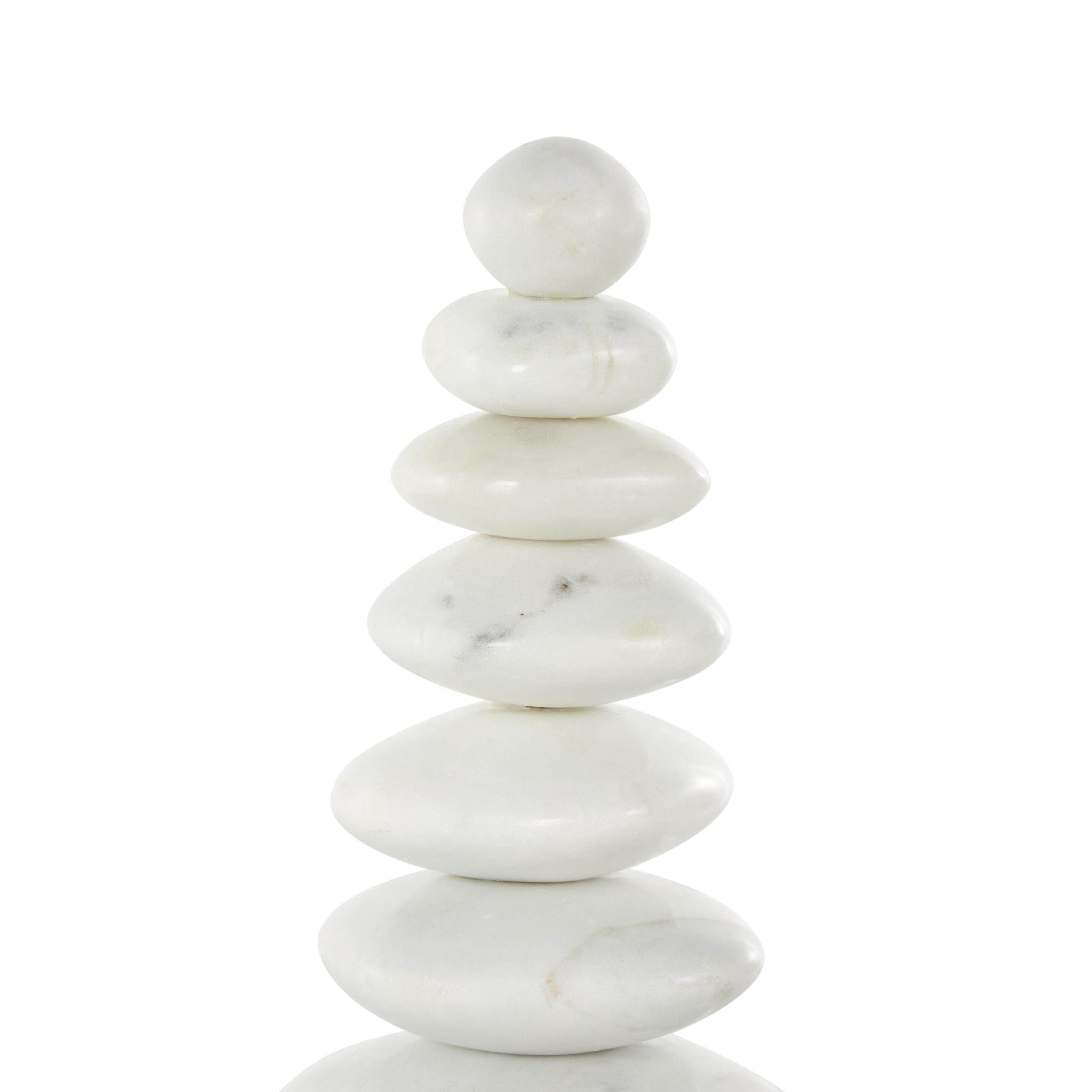3" x 12" White Marble Stacked Stone Abstract Sculpture with Black Block Base, by DecMode