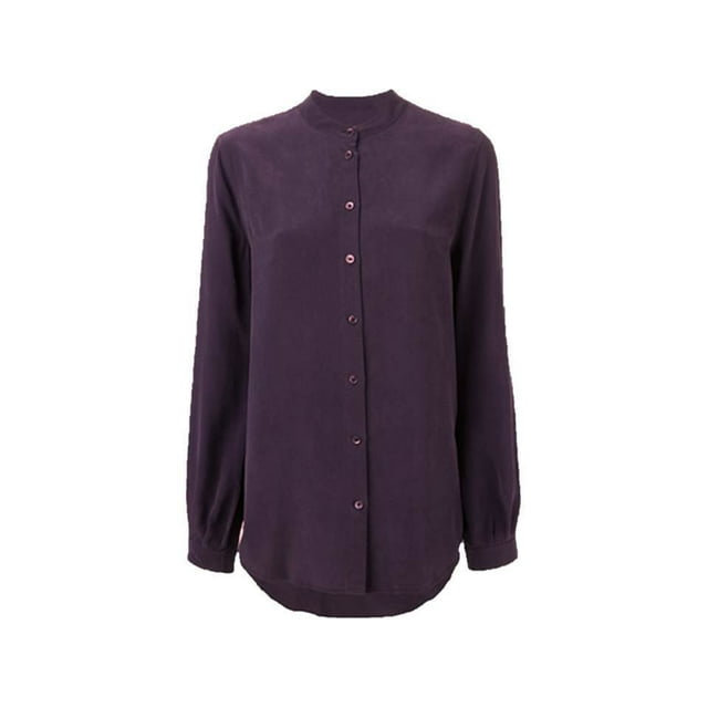 $218 EQUIPMENT FEMME Collarless HENRI Peacoat Button BLOUSE Silk ( XS )