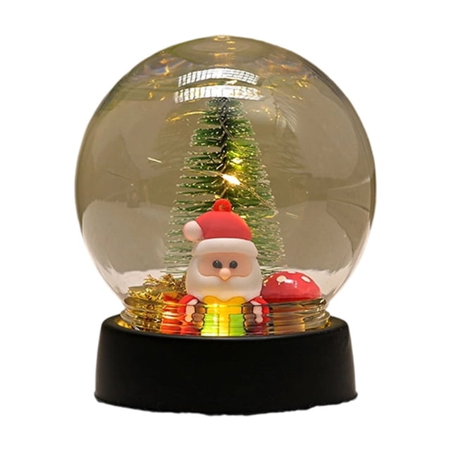A Christmas Led Lighted透明Ball Ornament Night Light With Mini Tree Santa Decor For Tabletop Shelf A