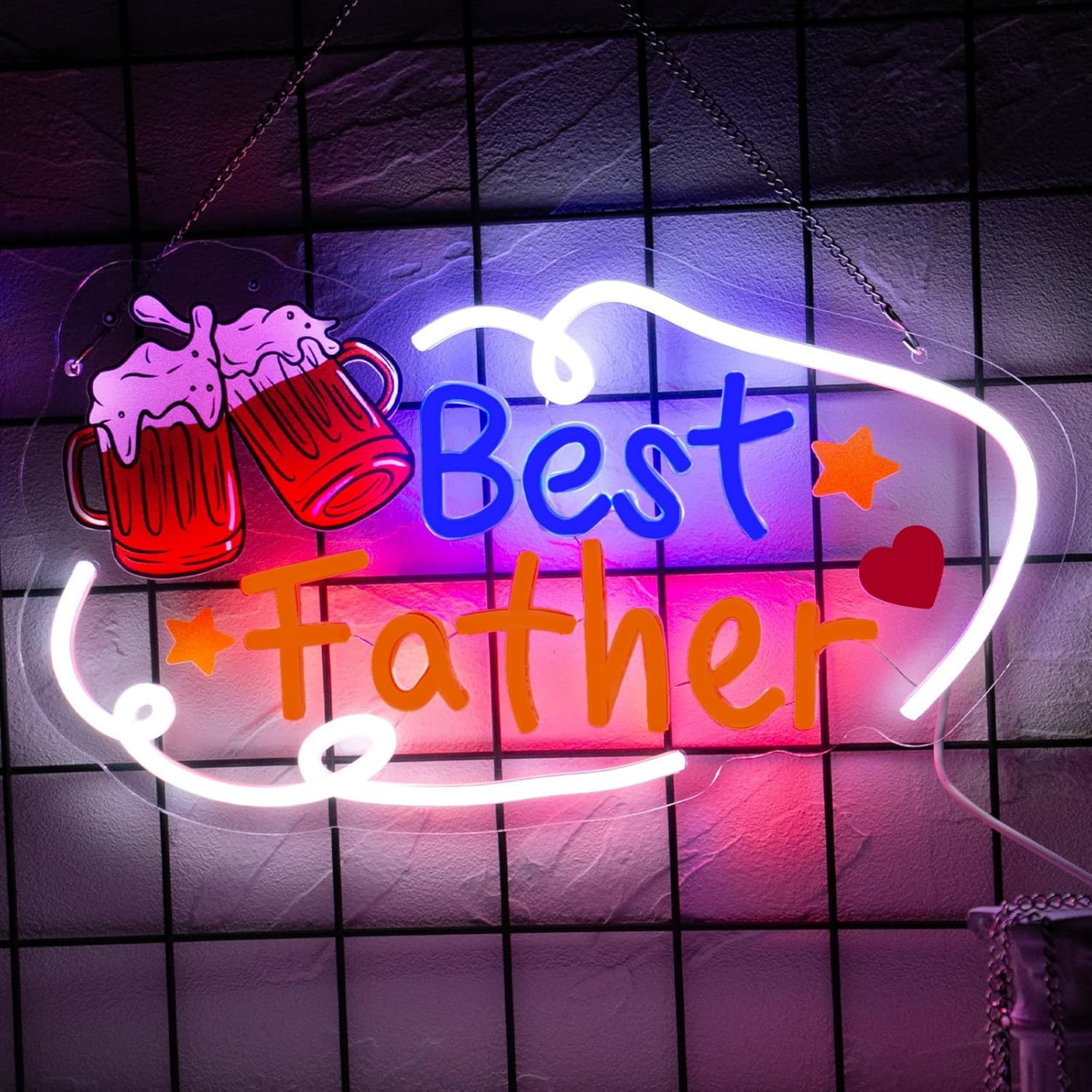 UPONRAY Best Father Neon Signs, 15.7"*9" Dimmable & USB-Powered LED Neon Light, Stylish Wall Decor as gifts for Father's Day, Father's Birthday
