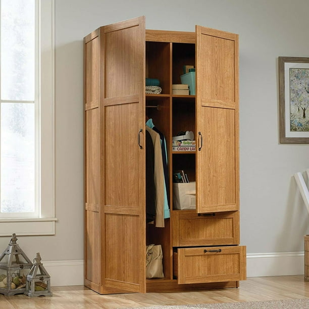 Bedroom Wardrobe Cabinet Storage Closet Organizer In Medium Oak Finish Walmart Com Walmart Com