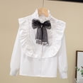 thumbnail image 5 of hoksml Girls Long Sleeve Ruffle Collar White Shirt Button Down Casual Top for School and Everyday Wear, 5 of 9