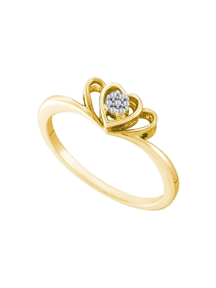 I2-I3 clarity; J-K color Jewels By Lux 10kt Yellow Gold Womens Round Diamond Small Triple Heart Cluster Ring .03 Cttw In Cluster Setting