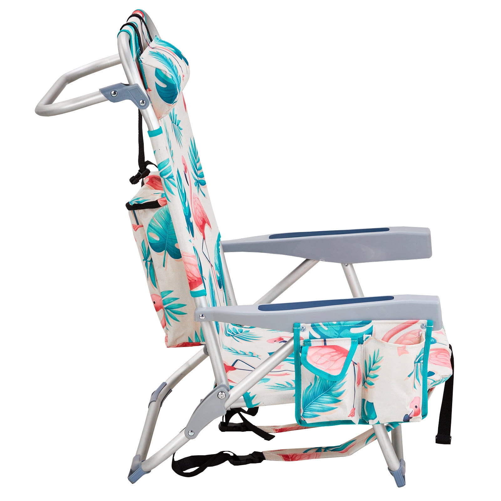 Beach Chair, Short Oxford Cloth Silver White Aluminum Tube Bearing Flamingo 63*65*82cm