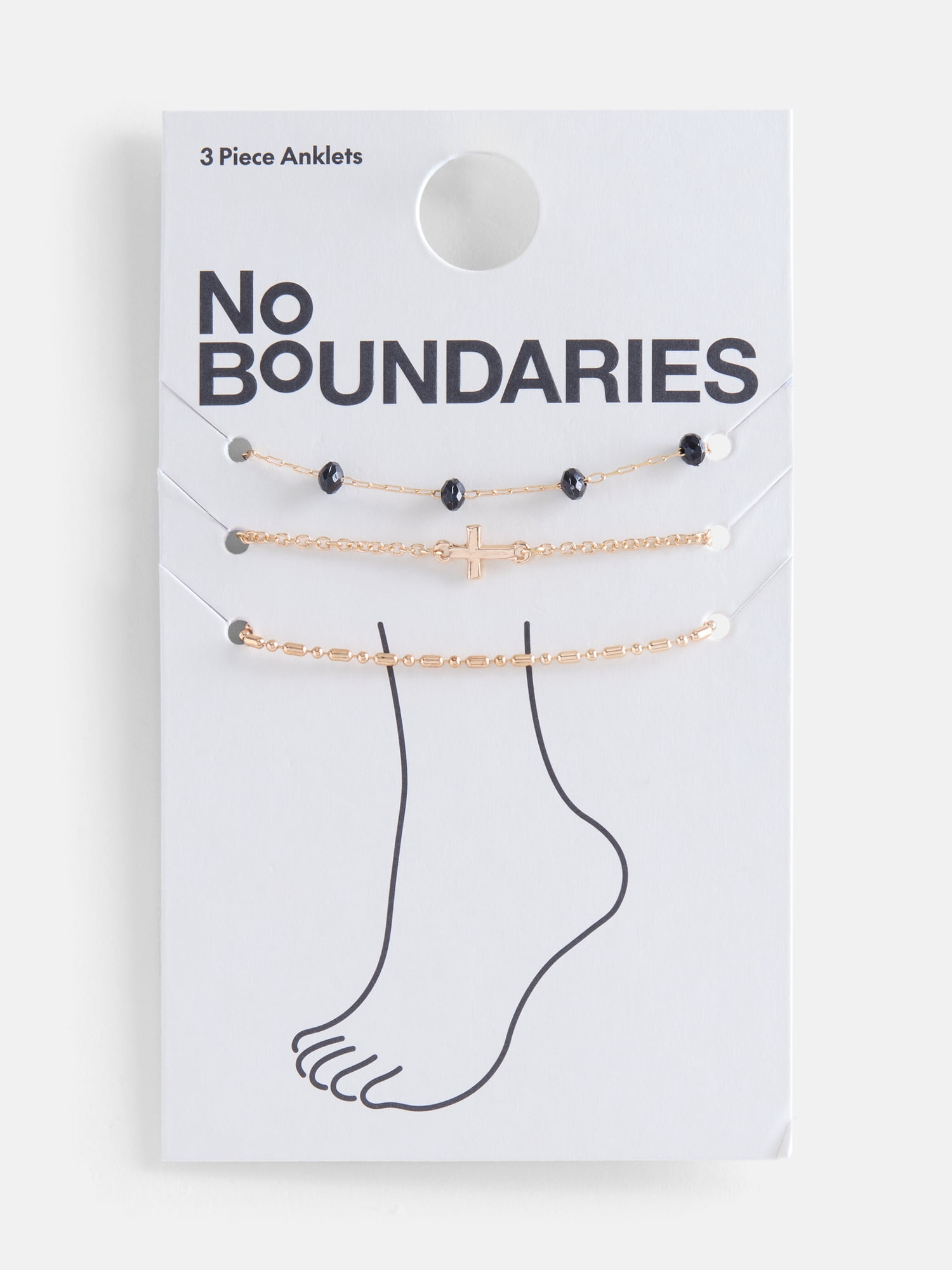 No Boundaries Cross and Beaded Anklet Set, 3-Piece, Women's