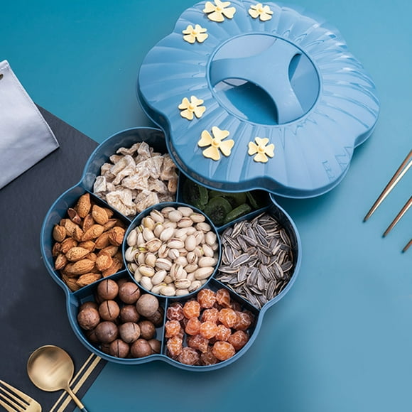 TopLLC 360 Degree Rotating Fruit And Vegetable Tray- Nesting Vegetable Platter With Colander- Plastic 7 Compartment Divider Storage Containers For Parties- Appetizers Drainage basin