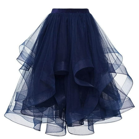 OSFVNOXV Womens Tulle Skirts for Wedding Guest Elastic High Waist Midi Length A Line Tiered Layered Puffy Wedding Party
