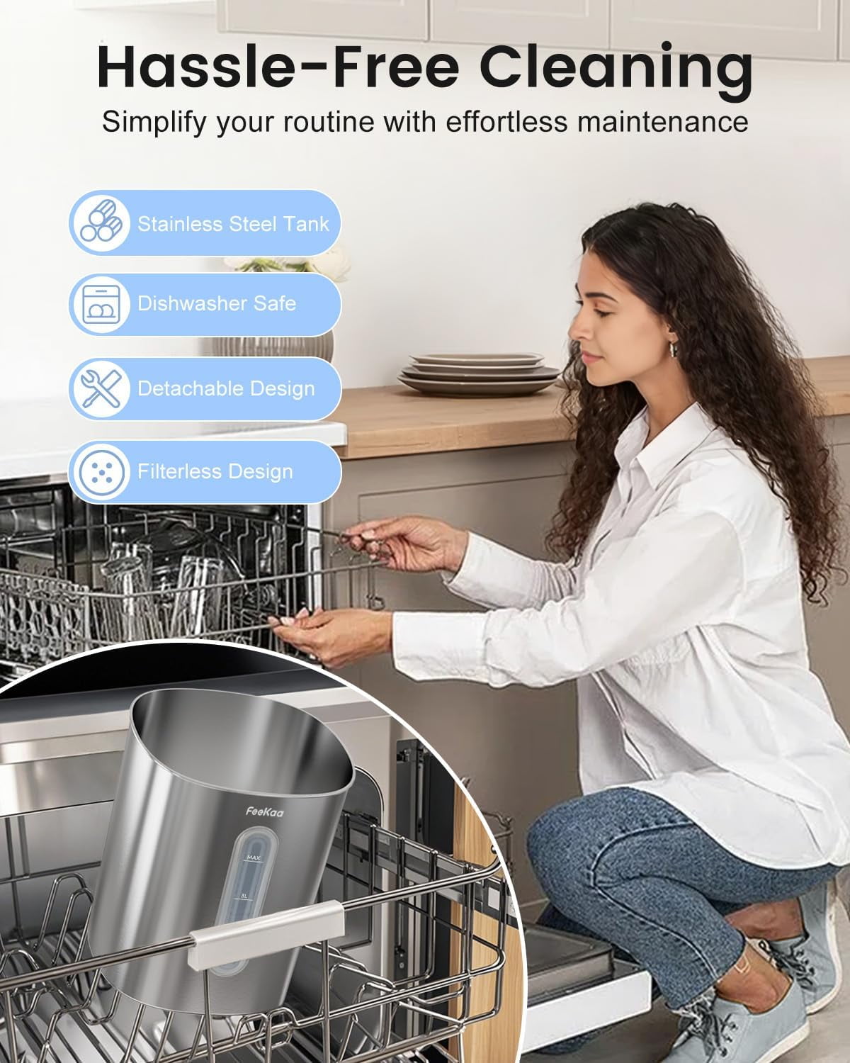 Stainless Steel Humidifier Easy Clean, 1Gal/4L Cool Mist Humidifiers for Bedroom, Dishwasher Safe Large Room, Black