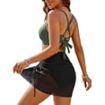 thumbnail image 4 of Sokhug Womens Two Piece Swimsuit Gold U-Bar Bikini Top with Drawstring Mesh Skirt Bottoms Modest Bathing Suit, 4 of 7
