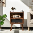 thumbnail image 5 of LELELINKY 2pc Rattan Nightstand with Charging Station, Boho Bedside Table with Drawer and Open Shelf, Solid Wood Legs, Brown, 5 of 7