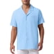 thumbnail image 1 of CAMISAS DE LINO PARA HOMBRES INSPIRADORAS CON COLLAR CAMP, MANGA CORTA, BOTONES, CAMISAS DE VERANO PARA PLAYA, TALLA 2XL, AZUL, 1 of 6