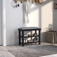 thumbnail image 2 of HOMCOM Bamboo Shoe Bench, Entryway Bench with Storage and Cushion, Black, 2 of 8