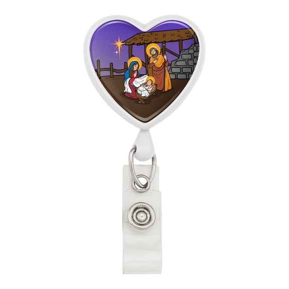 Nativity Scene Baby Jesus Mary Joseph Christmas Christian Bible Heart Lanyard Retractable Reel Badge ID Card Holder
