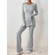 thumbnail image 2 of Conjunto de tops con cuello redondo y pantalón de pierna ancha para mujer, trajes para el hogar sencillos y holgados (gris claro XL), 2 of 9