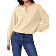 thumbnail image 2 of Women Henley Neck Half Button Drop Shoulder Loose Long Sleeve Knit Pullover Sweater Color XL, 2 of 9