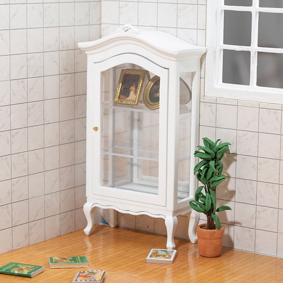1:12 Miniature White Cabinet Wooden Display Case Dollhouse Furniture Accessories