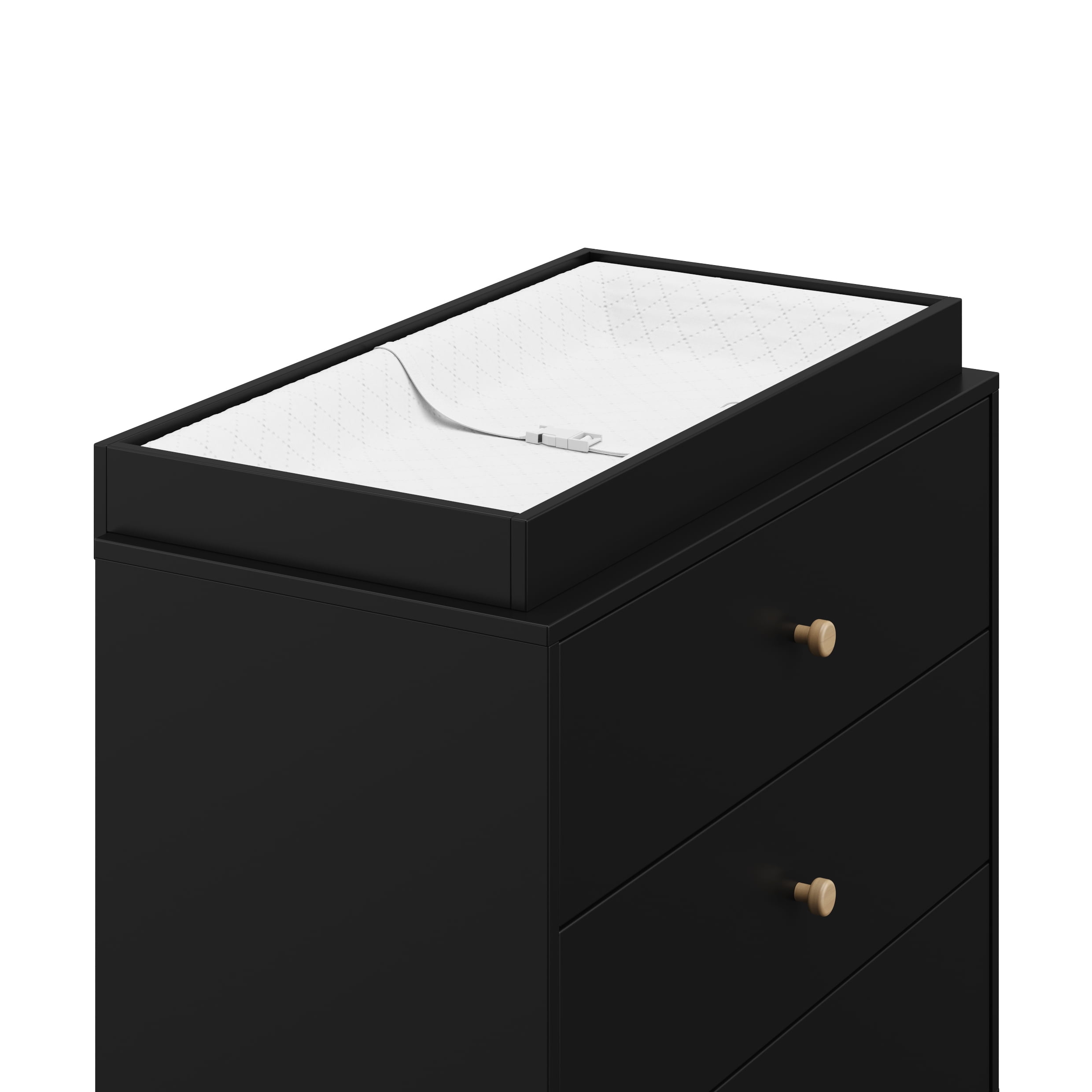 Storkcraft California 3 Drawer Dresser with Infant Changing Topper, Black with Driftwood