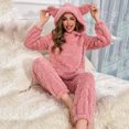 thumbnail image 4 of Women's Fuzzy Pajamas Sets Hooded Bear Ear Fluffy Fleece Loungewear Sleep Pullover Top Pants 2 Piece Outfits 2025 Pink S, 4 of 4