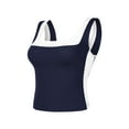 thumbnail image 2 of ATHLECHIC Women's Slim Fitted Crop Tank Top Color Block Square Neck Sports Camisole for Summer XL Navy, 2 of 5