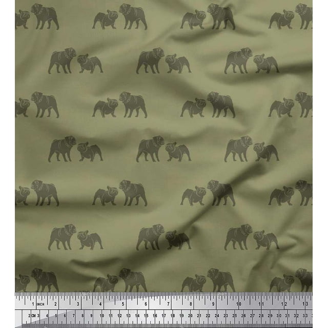 Soimoi Crepe Silk Fabric Bull Dog Printed Craft Fabric by The Yard 42 Inch Wide